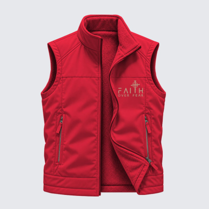 Reversible Fleece-Lined Outdoor Vest -Faith Over Fear Faith Cross   