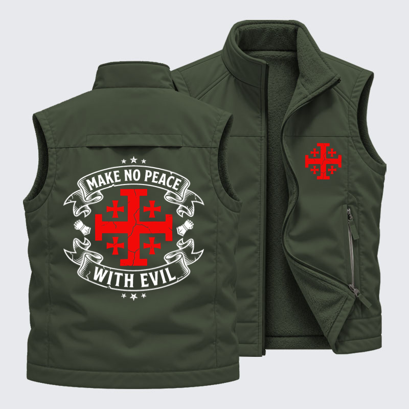 Reversible Fleece-Lined Outdoor Vest -Make No Peace with Evil Knight Templar Jerusalem Cross