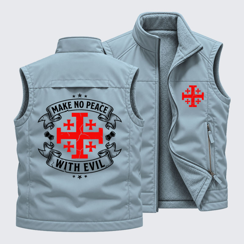 Reversible Fleece-Lined Outdoor Vest -Make No Peace with Evil Knight Templar Jerusalem Cross