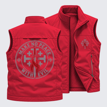 Reversible Fleece-Lined Outdoor Vest -Make No Peace with Evil Knight Templar Jerusalem Cross