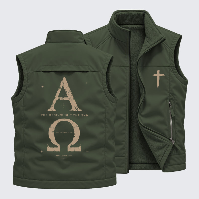 Reversible Fleece-Lined Outdoor Vest -Alpha and the Omega Revelation 22:13
