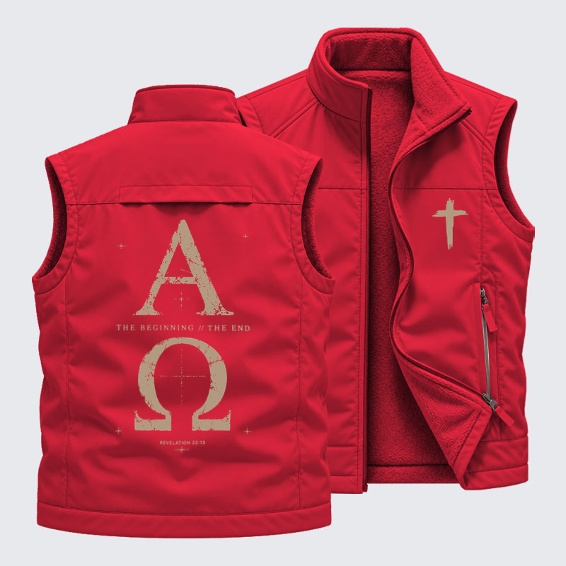 Reversible Fleece-Lined Outdoor Vest -Alpha and the Omega Revelation 22:13