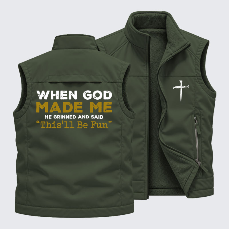 Reversible Fleece-Lined Outdoor Vest -When God Made Me   