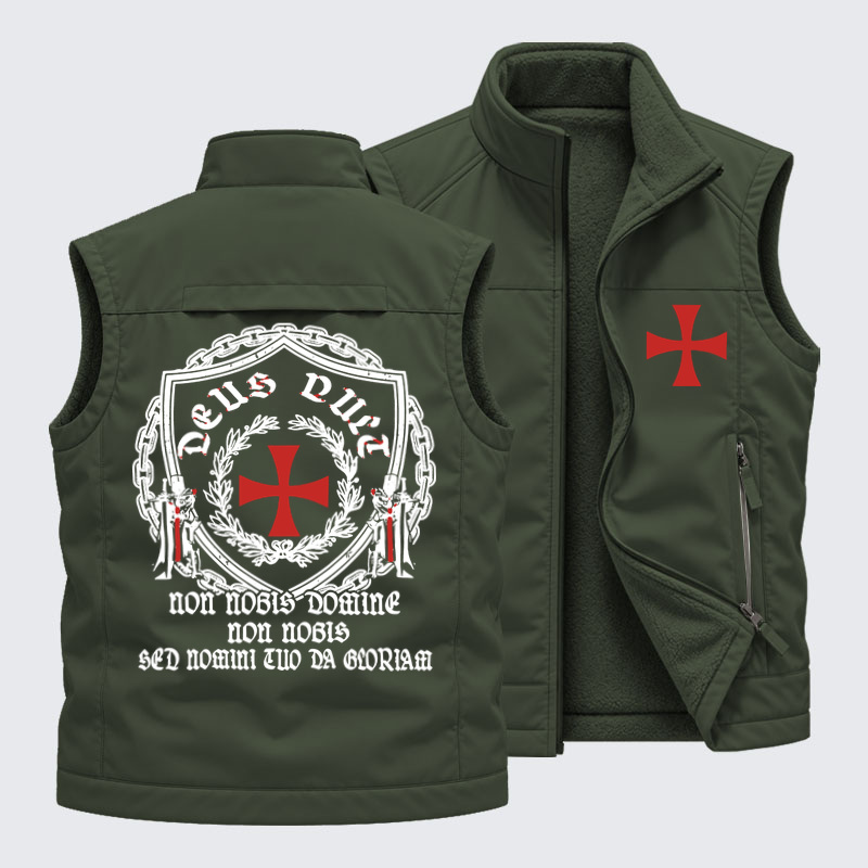 Reversible Fleece-Lined Outdoor Vest -Non Nobis Domine, Non Nobis, Sed Nomini Tuo Da Gloriam