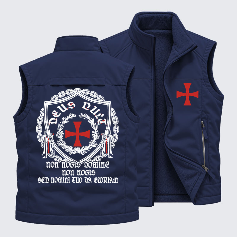 Reversible Fleece-Lined Outdoor Vest -Non Nobis Domine, Non Nobis, Sed Nomini Tuo Da Gloriam