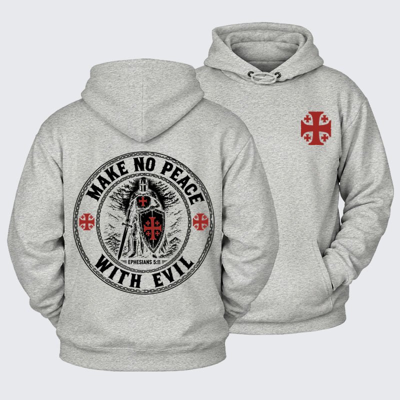 Plush Fleece-Lined Hoodie - Make No Peace with Evil Knight Templar Jerusalem Cross
