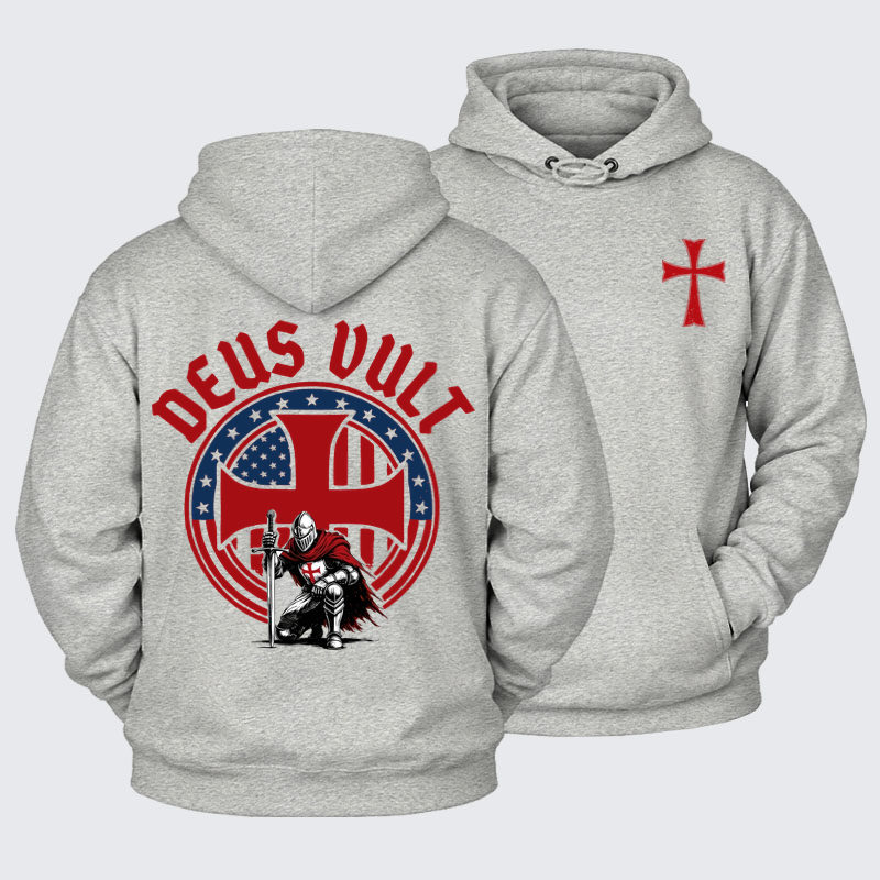 Plush Fleece-Lined Hoodie - Templar Knight Crusader Deus Vult