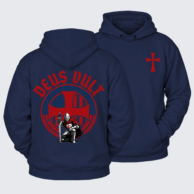 Plush Fleece-Lined Hoodie - Templar Knight Crusader Deus Vult
