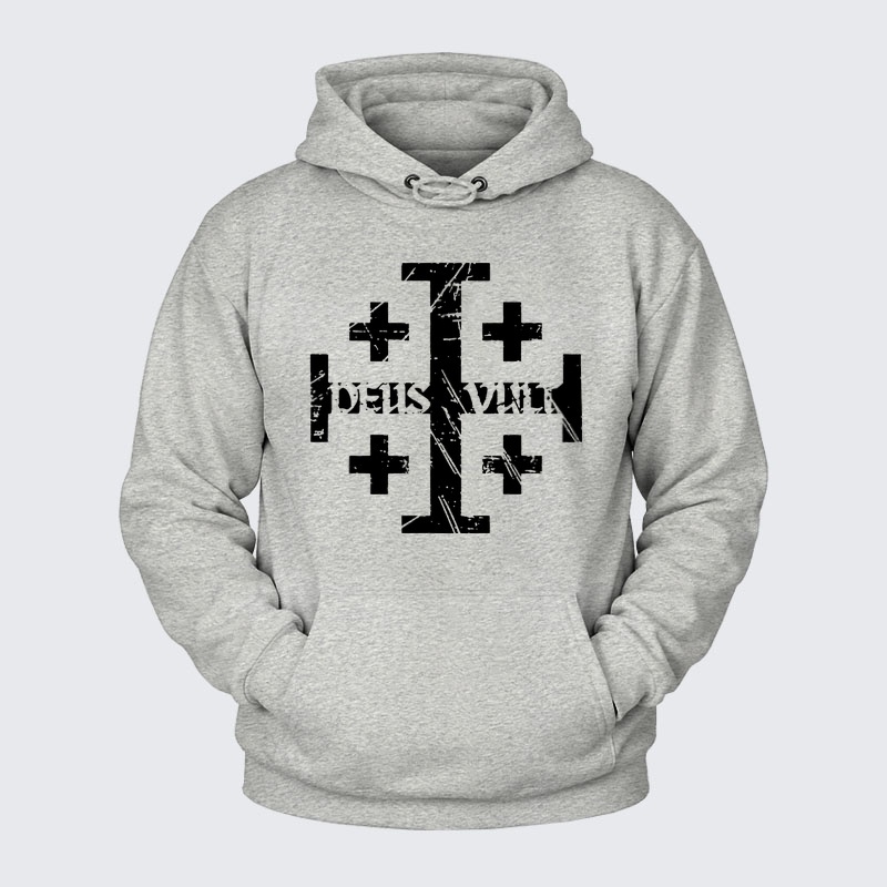 Plush Fleece-Lined Hoodie - Deus Vult + Jerusalem Cross