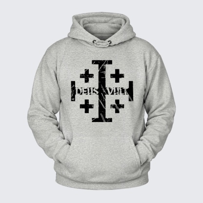 Plush Fleece-Lined Hoodie - Deus Vult + Jerusalem Cross
