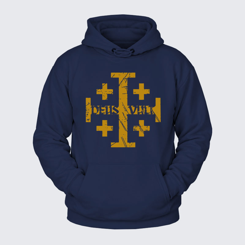 Plush Fleece-Lined Hoodie - Deus Vult + Jerusalem Cross