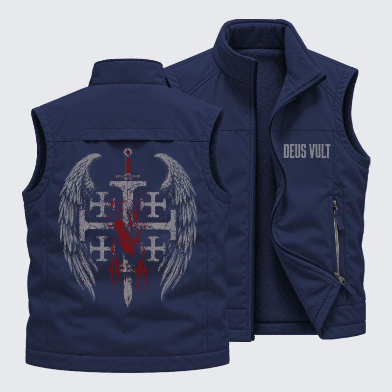 Reversible Fleece-Lined Outdoor Vest -Deus Vult: God Wills It