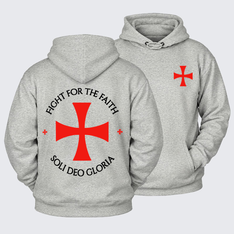 Plush Fleece-Lined Hoodie - Fight for the Faith – Templar Cross Crusader Knight    