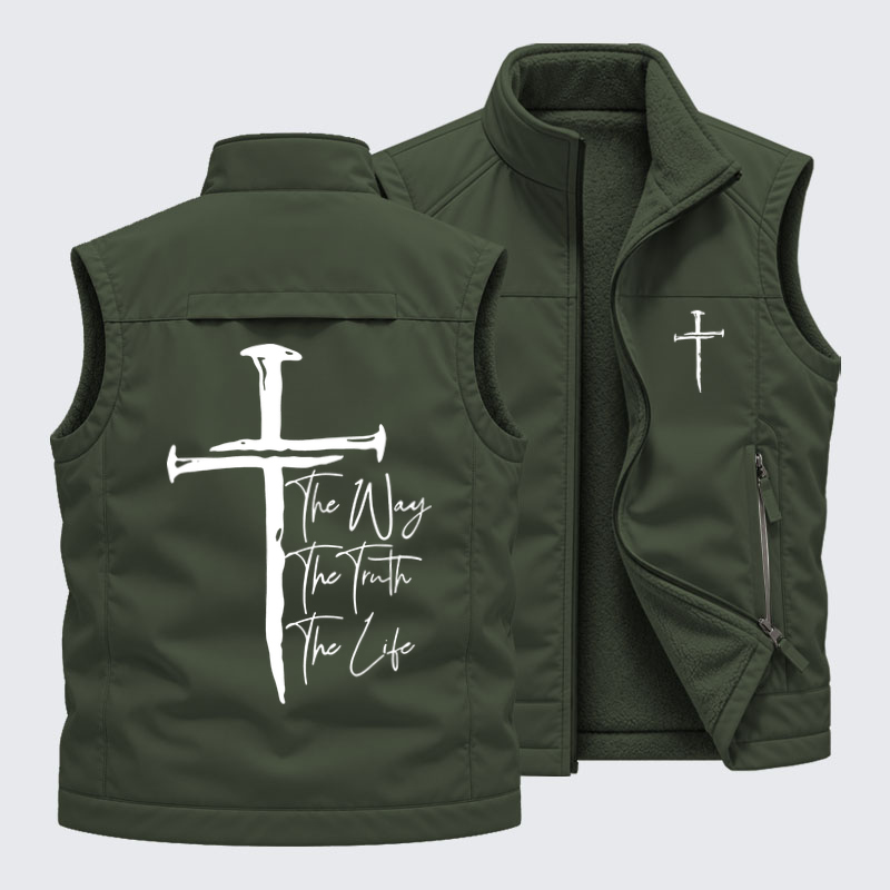 Reversible Fleece-Lined Outdoor Vest - Jesus The Way The Truth The Life   