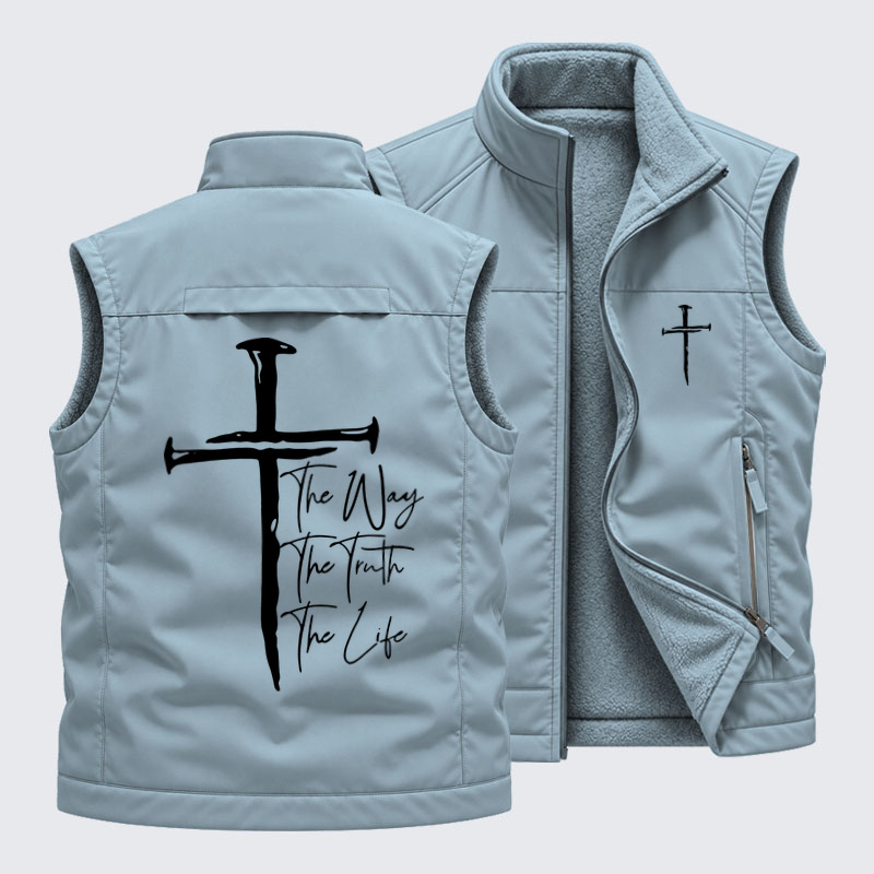 Reversible Fleece-Lined Outdoor Vest - Jesus The Way The Truth The Life   