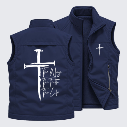 Reversible Fleece-Lined Outdoor Vest - Jesus The Way The Truth The Life   