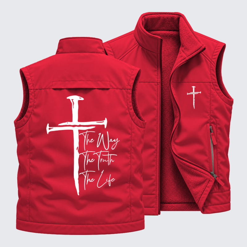 Reversible Fleece-Lined Outdoor Vest - Jesus The Way The Truth The Life   