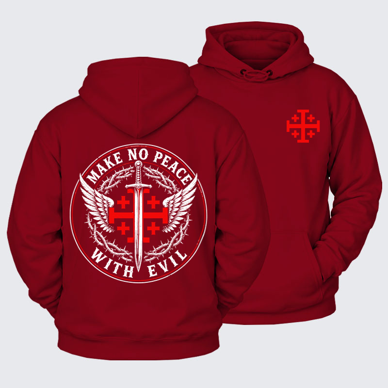 Plush Fleece-Lined Hoodie - Make No Peace with Evil  Jerusalem Cross