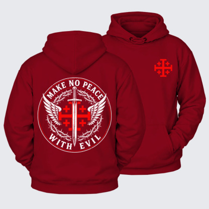 Plush Fleece-Lined Hoodie - Make No Peace with Evil  Jerusalem Cross