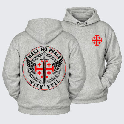 Plush Fleece-Lined Hoodie - Make No Peace with Evil  Jerusalem Cross