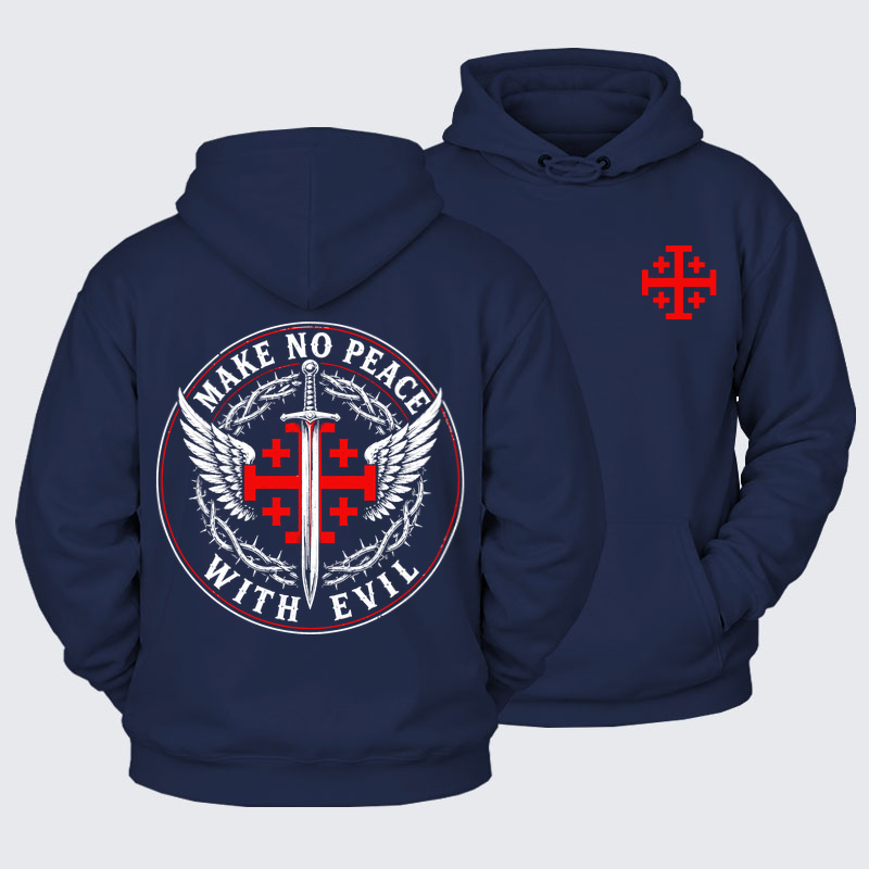 Plush Fleece-Lined Hoodie - Make No Peace with Evil  Jerusalem Cross