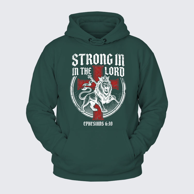 Plush Fleece-Lined Hoodie - Be Strong in the Lord Ephesians 6:10 Lion   