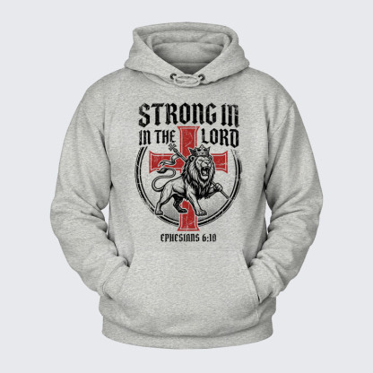 Plush Fleece-Lined Hoodie - Be Strong in the Lord Ephesians 6:10 Lion   