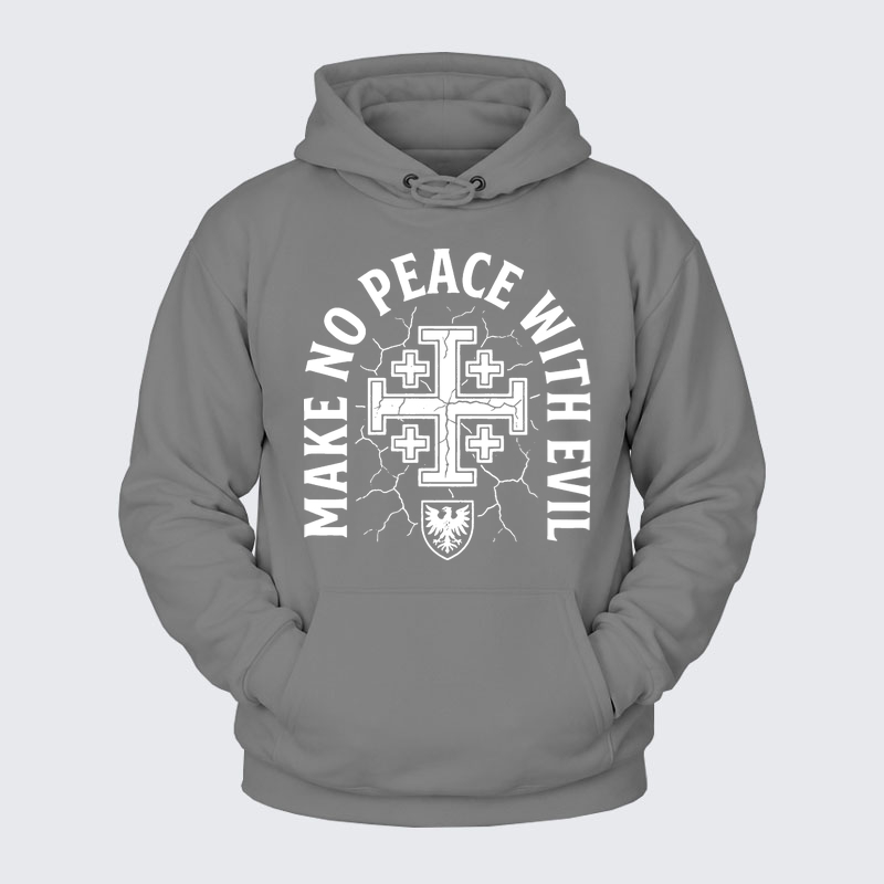 Plush Fleece-Lined Hoodie - Make No Peace with Evil Knight Templar Jerusalem Cross
