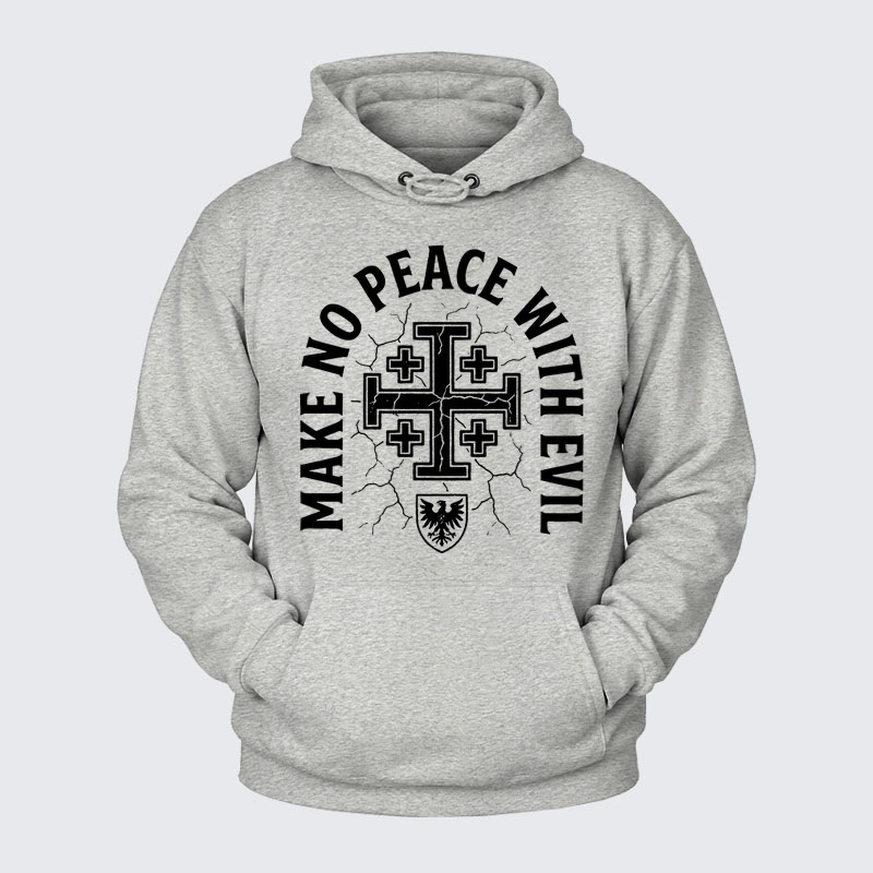 Plush Fleece-Lined Hoodie - Make No Peace with Evil Knight Templar Jerusalem Cross