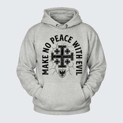 Plush Fleece-Lined Hoodie - Make No Peace with Evil Knight Templar Jerusalem Cross
