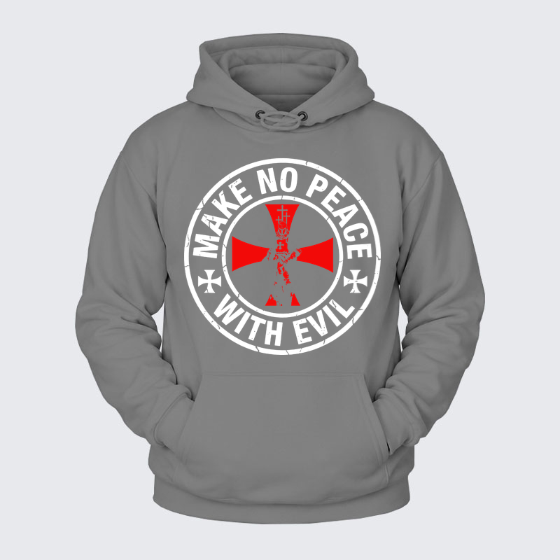 Plush Fleece-Lined Hoodie - Make No Peace with Evil Knight Templar Cross