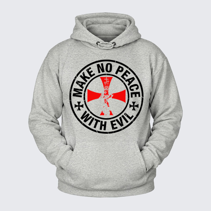 Plush Fleece-Lined Hoodie - Make No Peace with Evil Knight Templar Cross