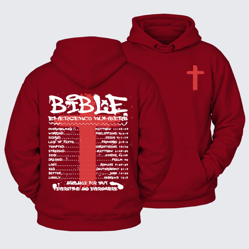 Plush Fleece-Lined Hoodie - Bible Emergency Numbers   