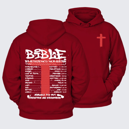 Plush Fleece-Lined Hoodie - Bible Emergency Numbers   