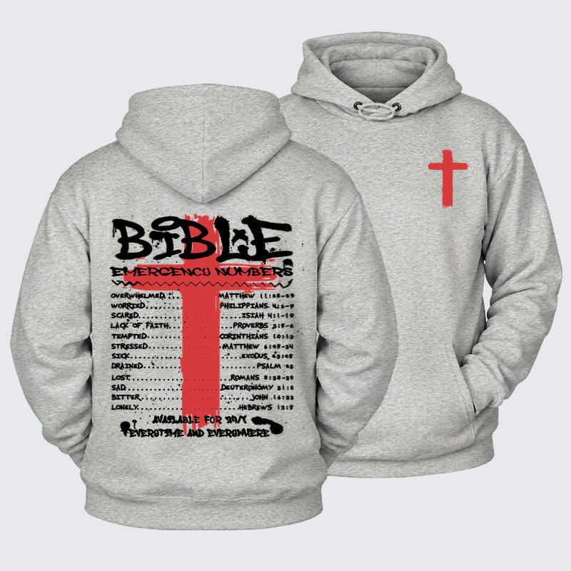 Plush Fleece-Lined Hoodie - Bible Emergency Numbers   