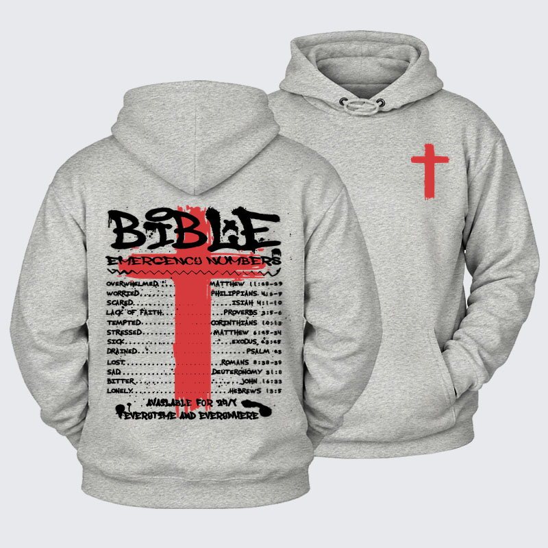 Plush Fleece-Lined Hoodie - Bible Emergency Numbers   