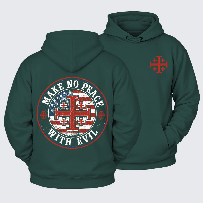 Plush Fleece-Lined Hoodie - Make No Peace with Evil Knight Templar Jerusalem Cross