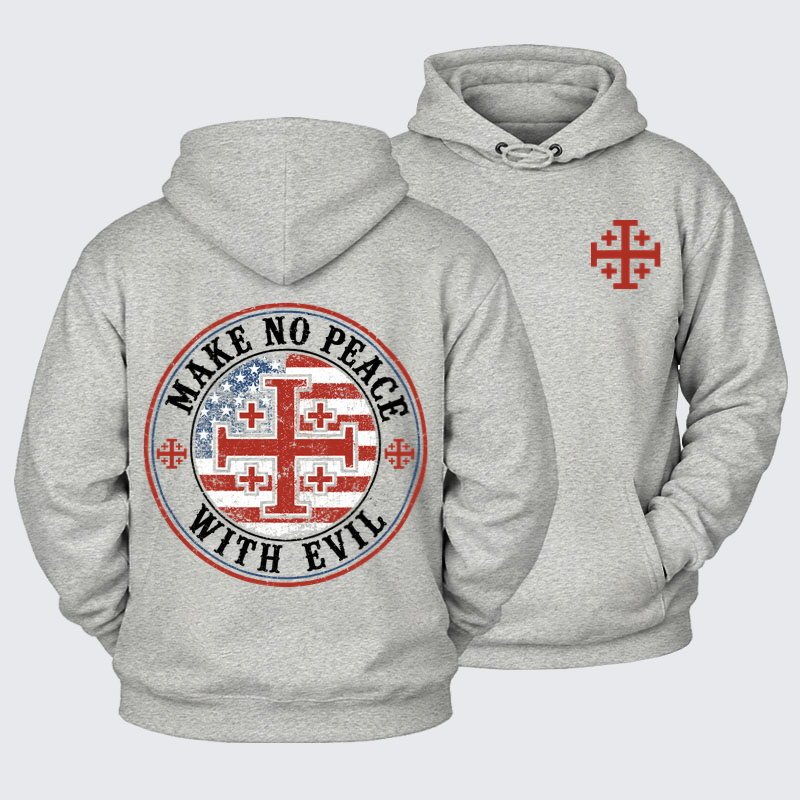 Plush Fleece-Lined Hoodie - Make No Peace with Evil Knight Templar Jerusalem Cross