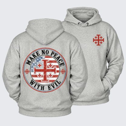 Plush Fleece-Lined Hoodie - Make No Peace with Evil Knight Templar Jerusalem Cross