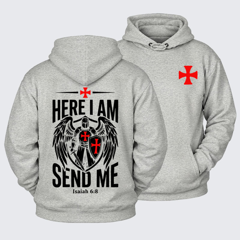 Plush Fleece-Lined Hoodie - Here I Am Send Me Knight Templar Crusader
