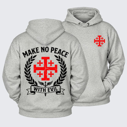 Plush Fleece-Lined Hoodie - Make No Peace with Evil Knight Templar Jerusalem Cross