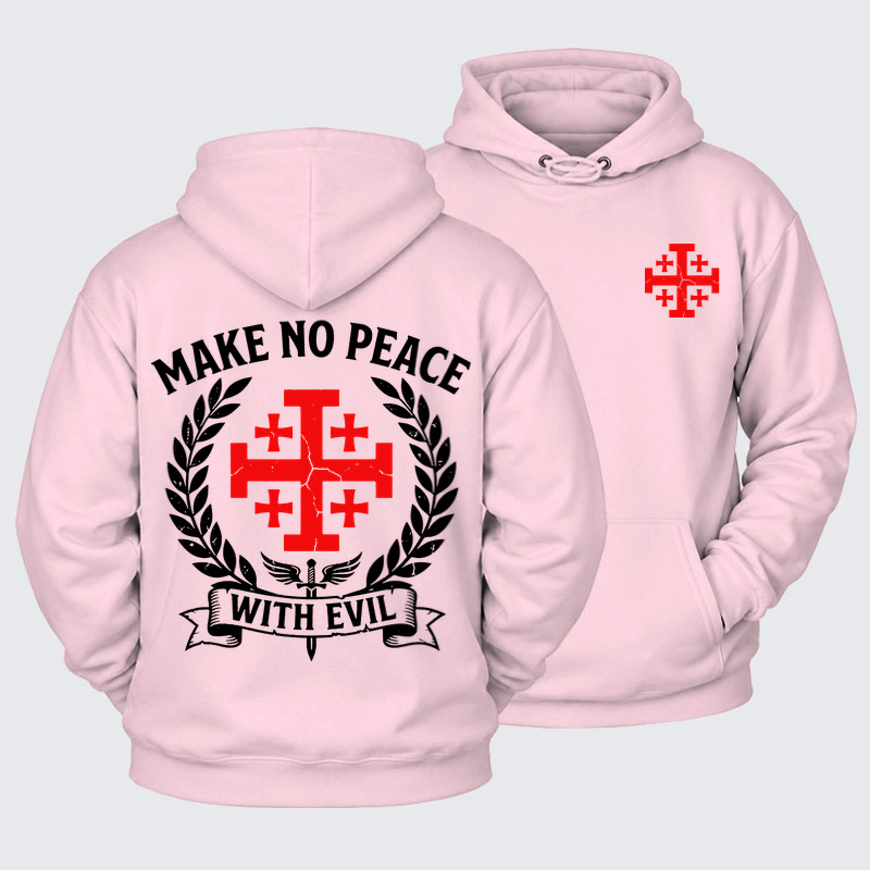Plush Fleece-Lined Hoodie - Make No Peace with Evil Knight Templar Jerusalem Cross