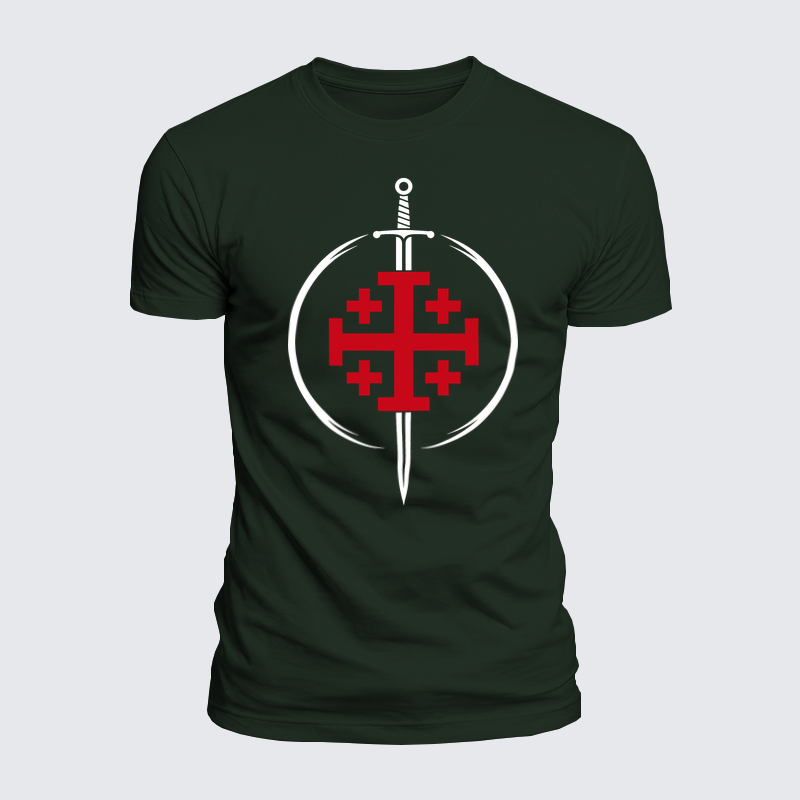 Luxe Mercerized Cotton Tee -Jerusalem Cross & Medieval Sword