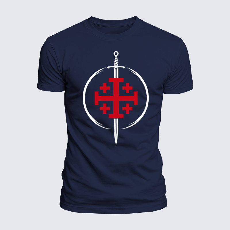 Luxe Mercerized Cotton Tee -Jerusalem Cross & Medieval Sword
