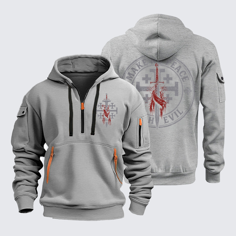 Zipper Hoodies - Make No Peace with Evil Knight Templar Jerusalem Cross