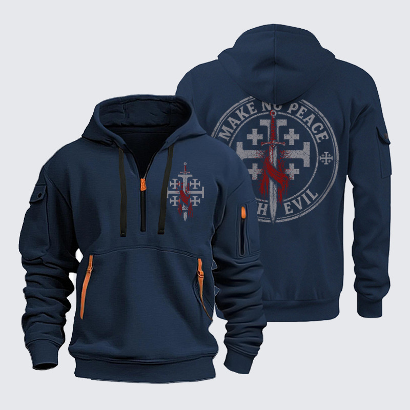 Zipper Hoodies - Make No Peace with Evil Knight Templar Jerusalem Cross