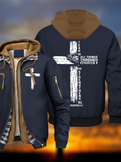 I Can Do All Things THrough Christ Warm Hooded Bomber Jacket