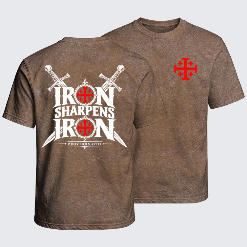 Washed T-Shirt - Iron Sharpens Iron Proverbs 27:17