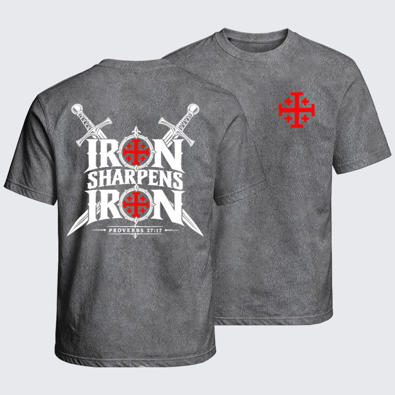 Washed T-Shirt - Iron Sharpens Iron Proverbs 27:17
