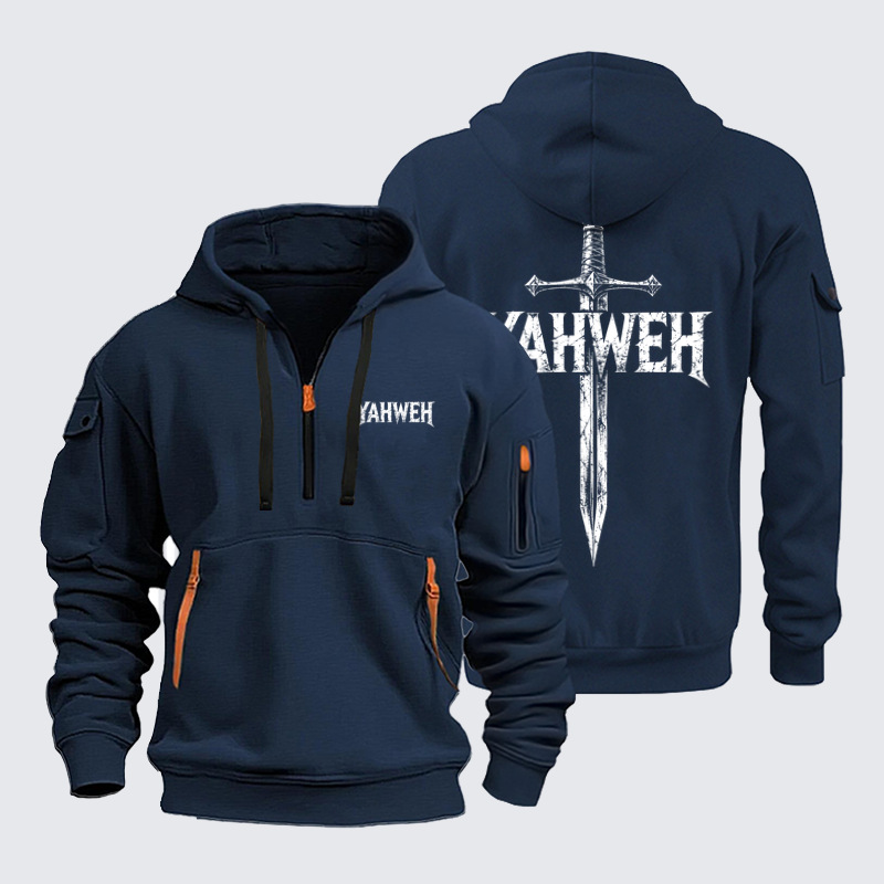 Zipper Hoodies Ave Christus Rex – Yahweh – Christian Sword & Jerusalem Cross